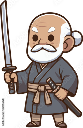 シンプルな老剣士のイラスト
