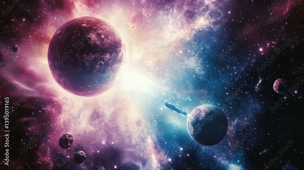 Obraz premium Cosmic planets in nebulae space