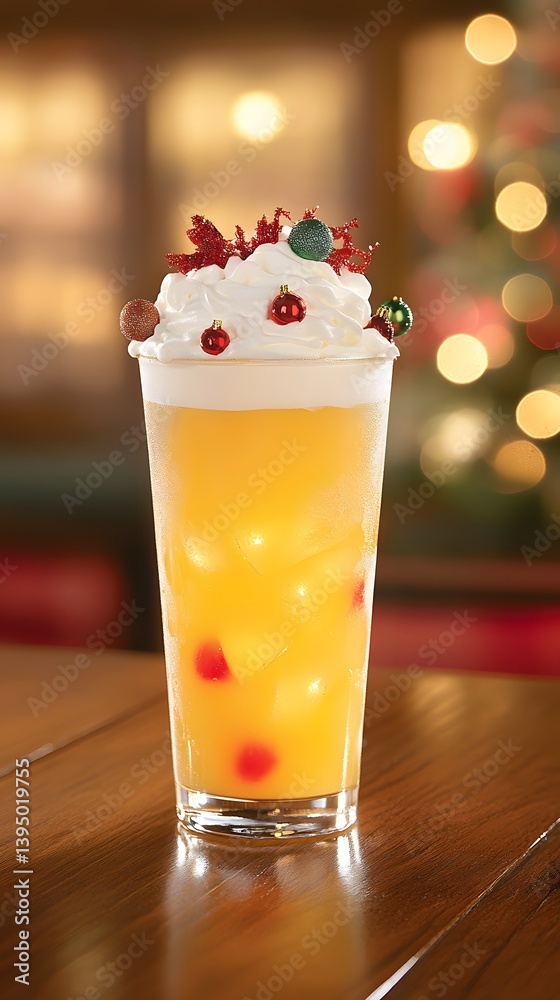 Festive Christmas Cocktail Drink in Glass with Whipped Cream Festive Christmas Cocktail Drink in Glass with Whipped Cream