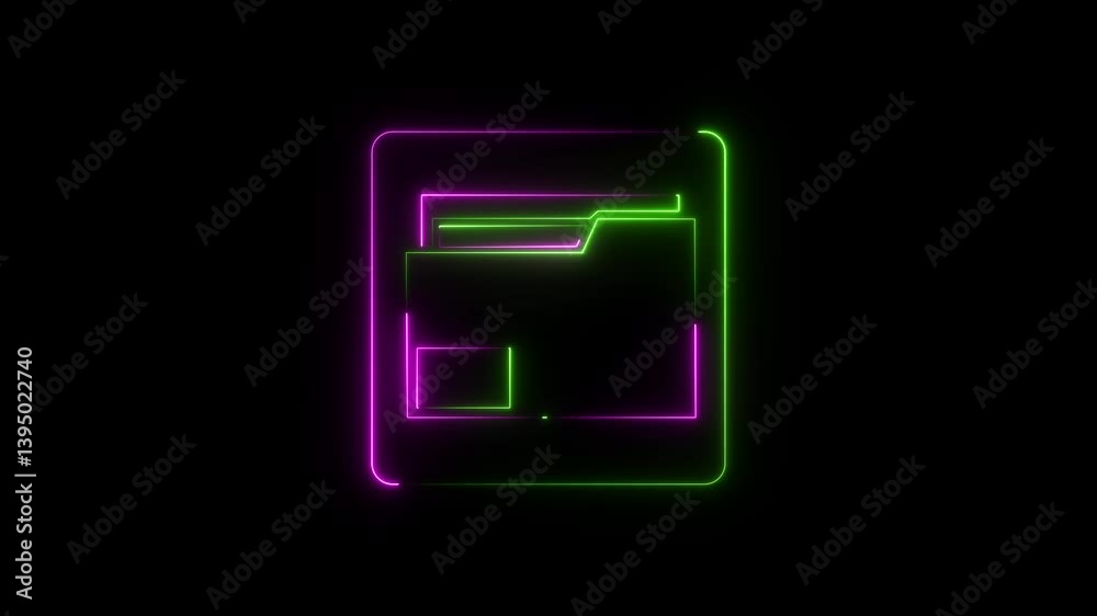 Neon file manager icon animation on black background Neon file manager icon animation on black background