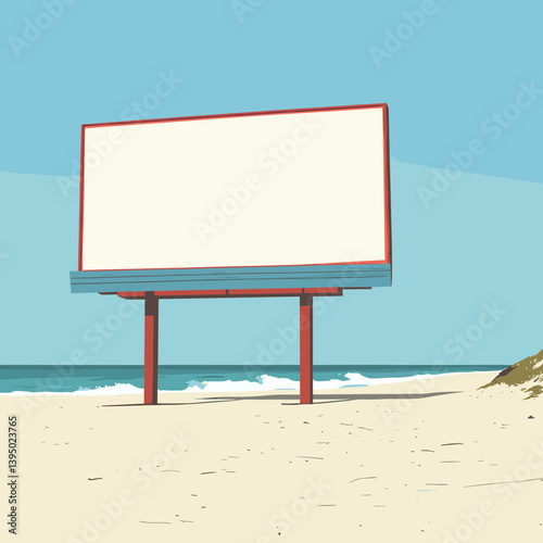 Blank Billboard on Sandy Beach Under a Blue Sky