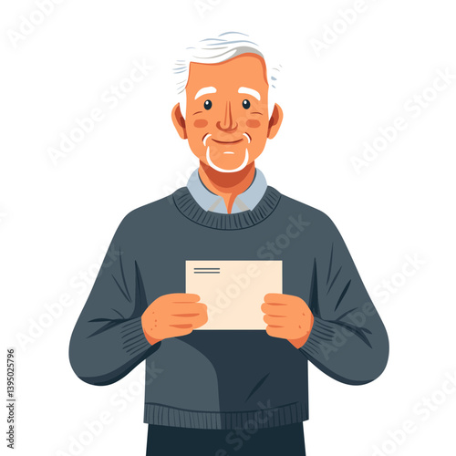 Smiling Elderly Man Holding a Letter
