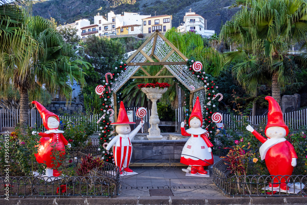 Chistmas decoration near Puerta de Tierra Park in Garachico, Santa Cruz de Tenerife, Spain
