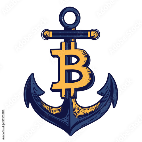 Bitcoin Anchor: Gold and Blue Cryptocurrency Stability Symbol