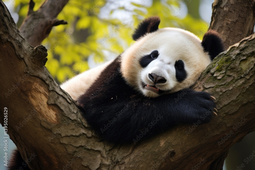Fototapeta premium panda sleeping on a tree