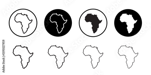 africa map icon outline collection or set in black and white