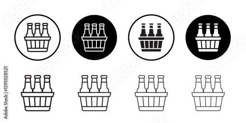 beer bottles in basket icon outline collection or set in black and white