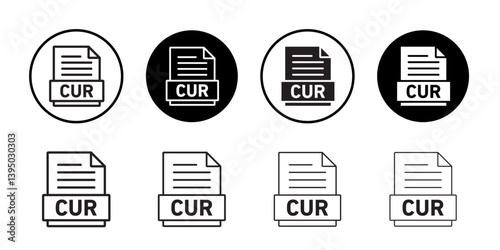 CUR File Document Icon outline collection or set in black and white