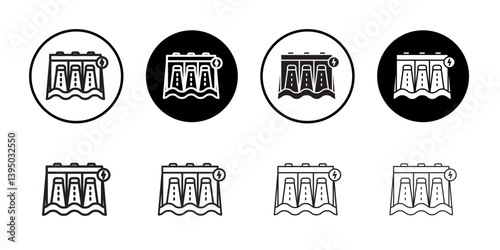 Hydroelectric dam icon outline collection or set in black and white