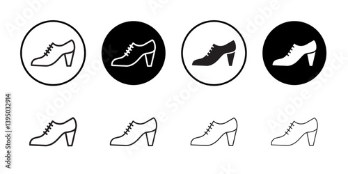 leather shoes heel icon outline collection or set in black and white