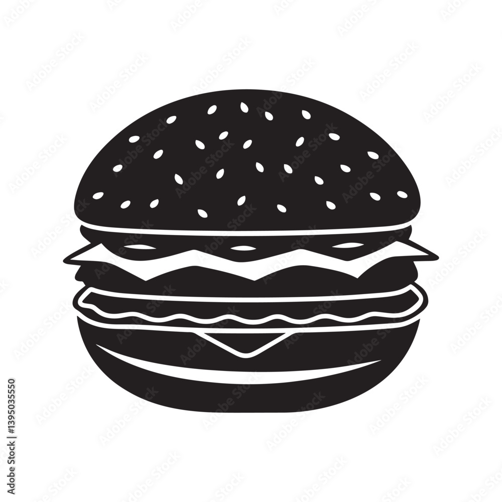 Black and White Burger Illustration for Branding and Marketing Black and White Burger Illustration for Branding and Marketing