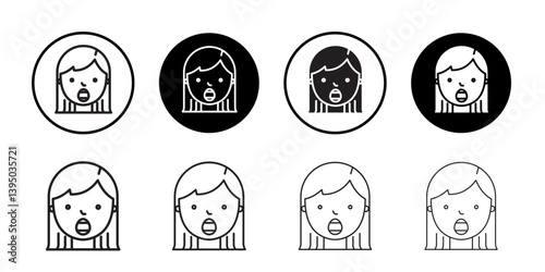 Shocked Girl icon outline collection or set in black and white