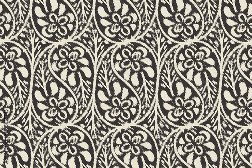 Ikat paisley embroidery on the fabric in Indonesia, India and Asian countries.geometric ethnic oriental seamless pattern.Aztec style. Illustration. Design for texture, textil,clothing,wrapping,carpet.