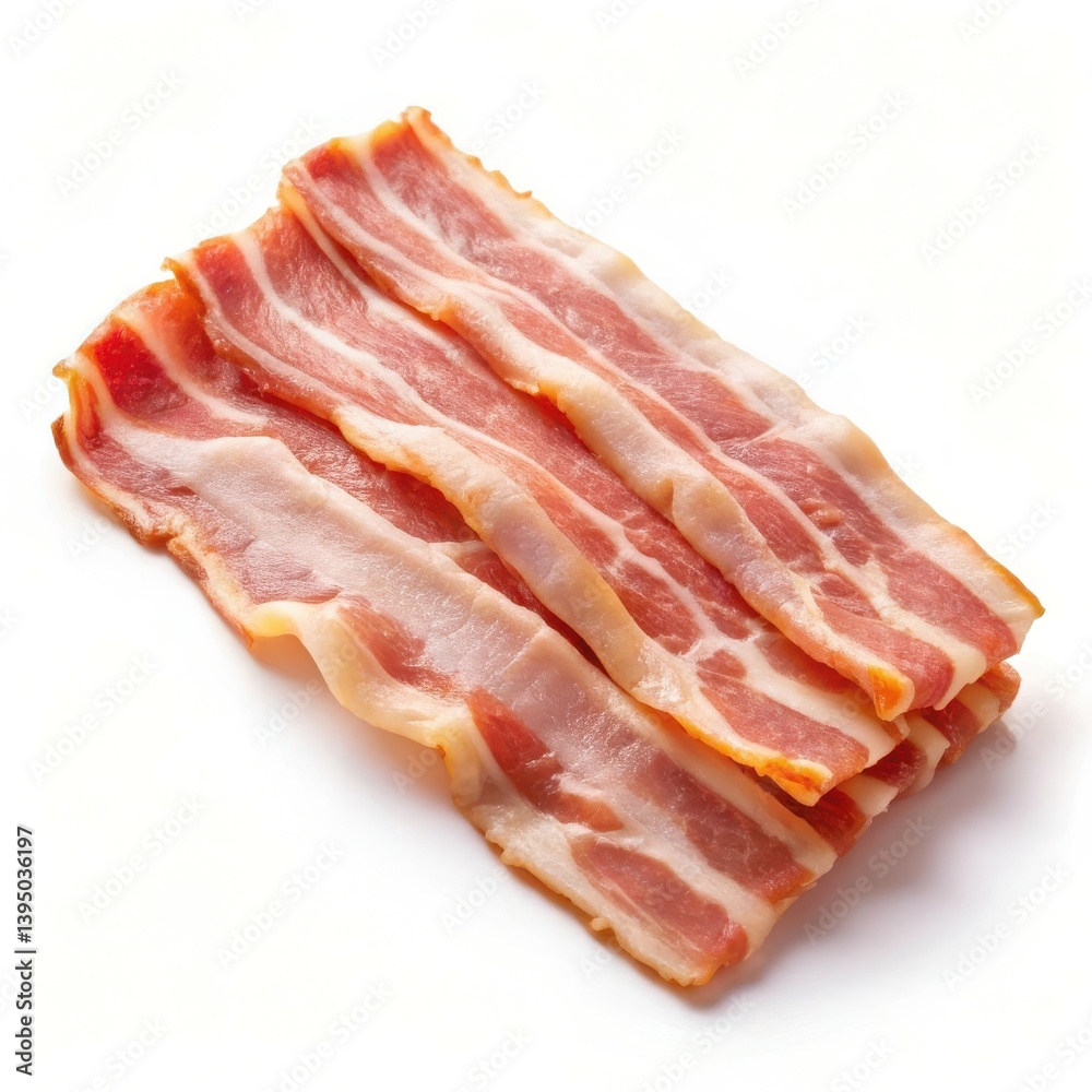 Crispy bacon strips perfect breakfast delicious meat white background Crispy bacon strips perfect breakfast delicious meat white background