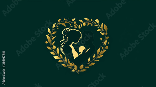 golden heart with wings on black mom and baby 