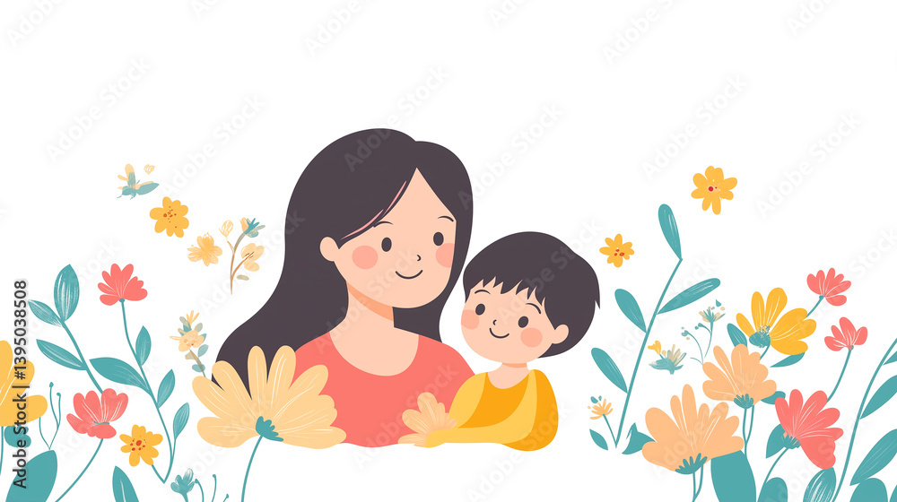 mother and daughter with flower pattern mother and daughter with flower pattern