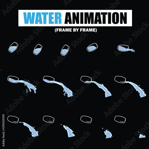 Water Splash, Shower Rain, Bubbles, Droplets, Drip, Flow, Wave, Burst, Explosion, Ripples, Curling Swirl – 2D Water FX Sprite Sheet Vector Pack for Games & Motion Graphics