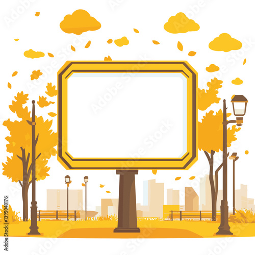 Blank Yellow Billboard in Autumn City Park