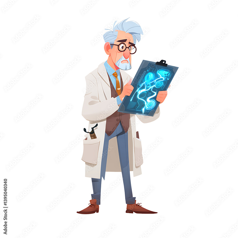 A concerned scientist in a lab coat examines a glowing, futuristic diagram on a clipboard, looking worried about its implications. A concerned scientist in a lab coat examines a glowing, futuristic diagram on a clipboard, looking worried about its implications.