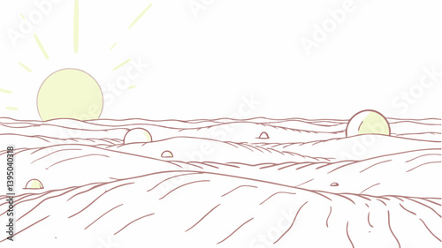 Sunrise over Desert Landscape Drawing