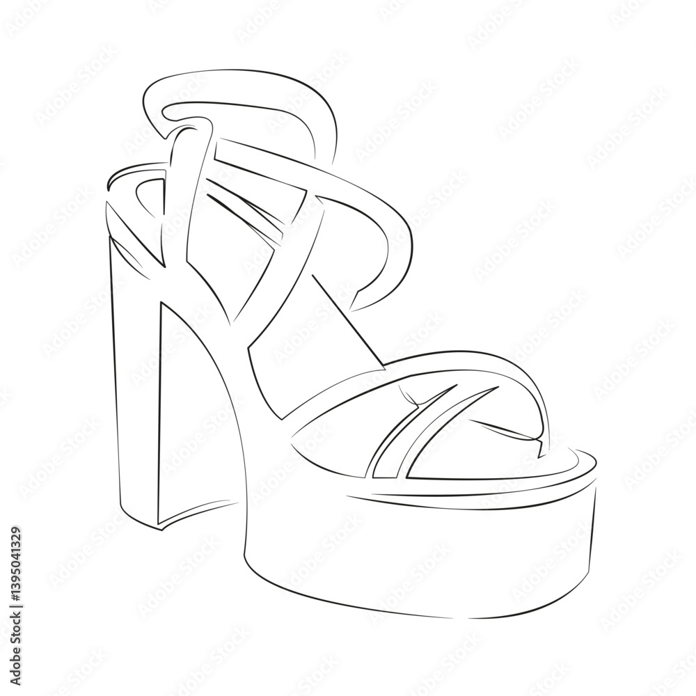 One continuous line art drawing flat illustration sandal, shoe, woman, fashion, foot, female, footwear, comfortable. Isolated image hand draw outline on white background