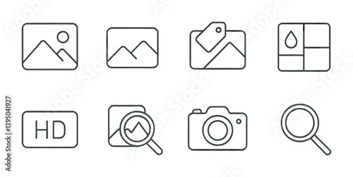 Photography and image editing icons set in linear style