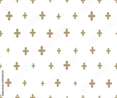 Christian seamless pattern religion crosses silhouette small icons for Easter holiday spring design decor golden luxury style. Vector illustration