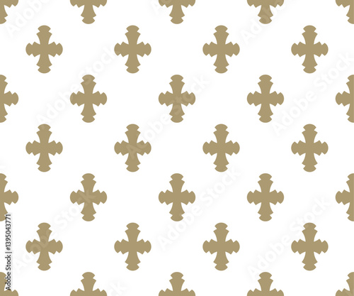Christian seamless pattern religion crosses silhouette icons for Easter holiday spring design decor golden luxury style. Vector illustration