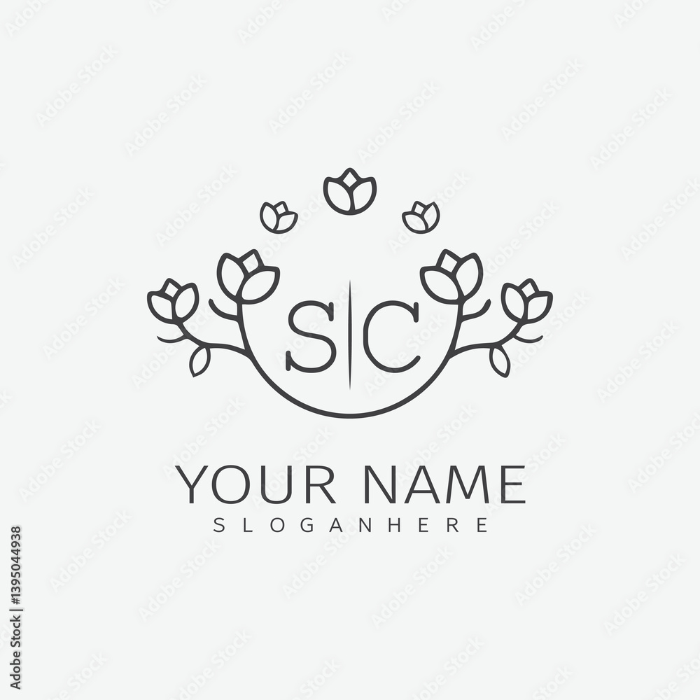 Fototapeta premium initial monogram wedding with creative circle line flower.