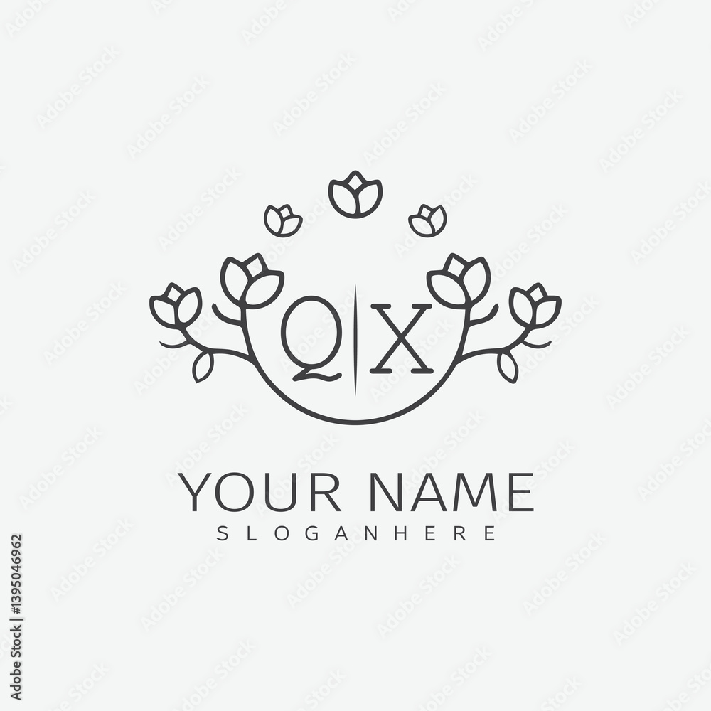 Obraz premium initial monogram wedding with creative circle line flower.