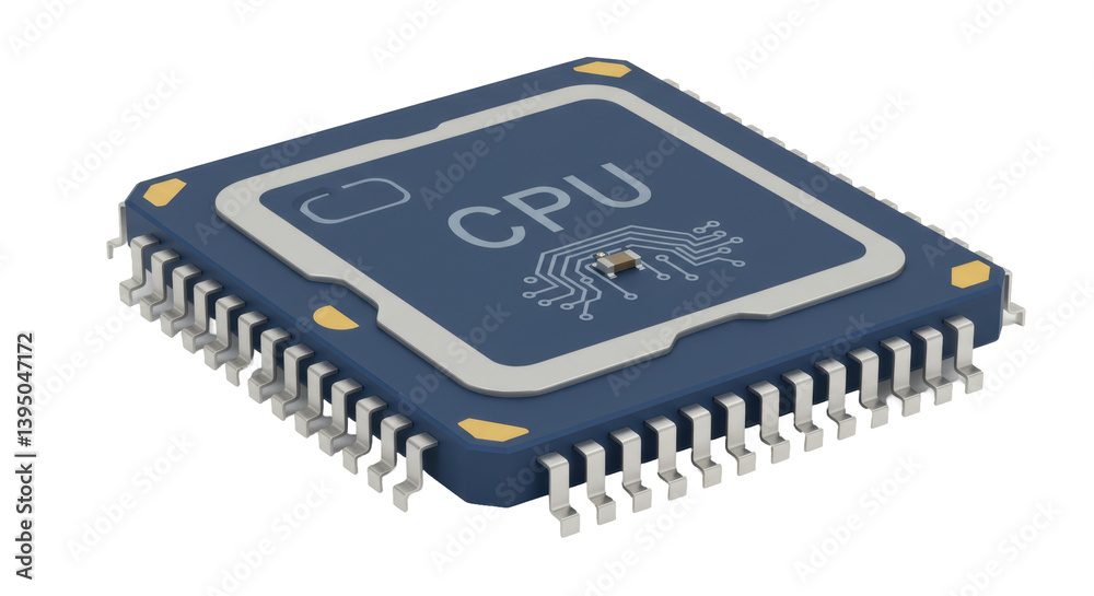 Isolated Microchip with CPU Inscription and Electrical Circuit Isolated Microchip with CPU Inscription and Electrical Circuit