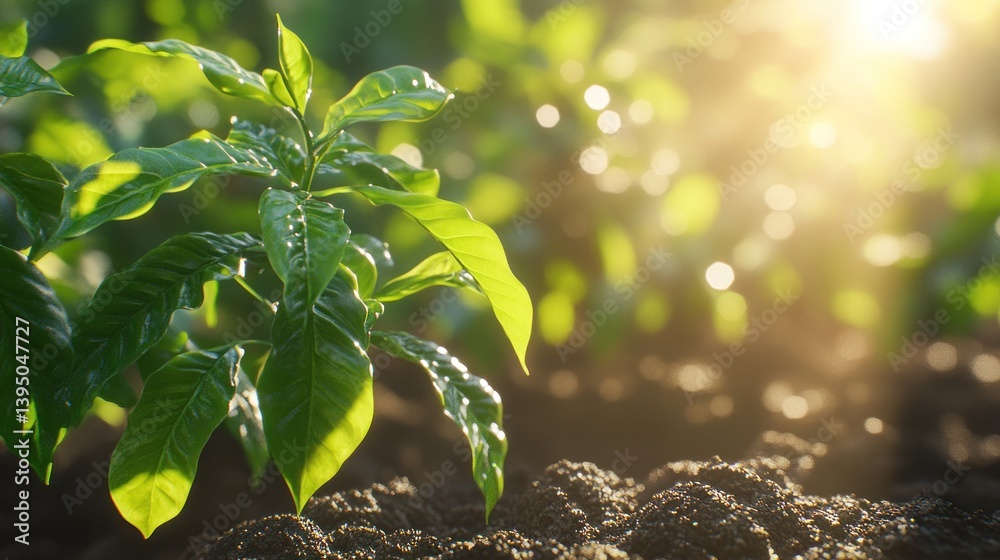 Obraz premium Sunrise Coffee Plant Growth Plantation Agriculture