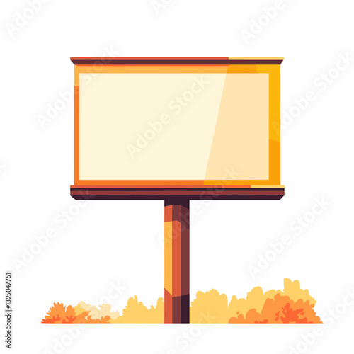 Blank Yellow Billboard with Brown Frame and Grass