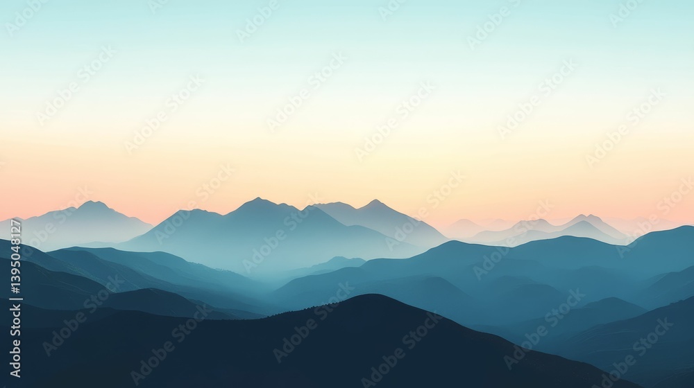 Mountain range with a gradient sky background featuring pastel colors and atmospheric perspective. Mountain range with a gradient sky background featuring pastel colors and atmospheric perspective.