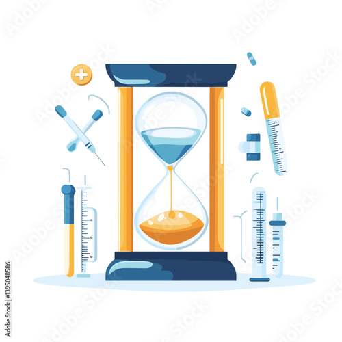 Hourglass with Medical Supplies and Pills Illustration