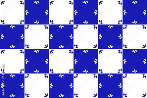 Mexican seamless pattern with traditional blue talavera ceramic tile. Vector illustration. Mosaic design art.
