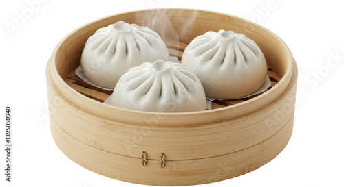 Photography Isolated Steaming Bamboo Basket Dim Sum Asian Cuisine