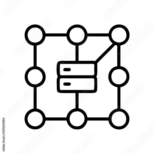 Server network diagram icon representing data storage and cloud computing system
