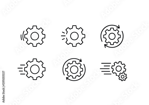 Linear gear icons set: efficient engineering and machinery symbols