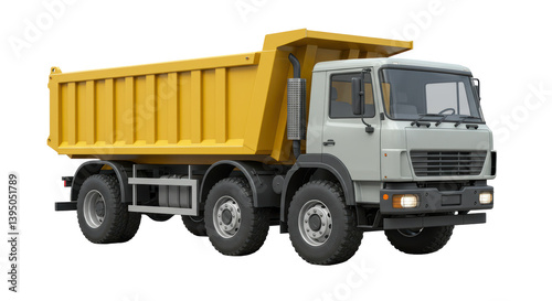 Canvas Print Isolated Yellow Dump Truck for Construction Material Transport