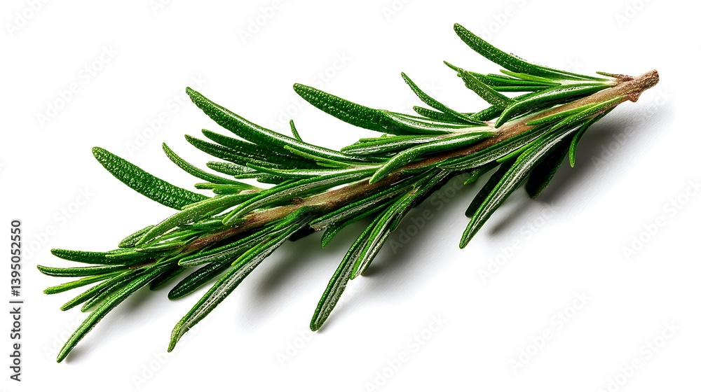 Fototapeta premium Rosemary spice twig cutout on white for healthy food