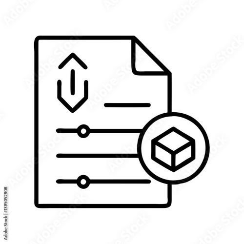 File settings configuration options document with cube and sliders vector icon