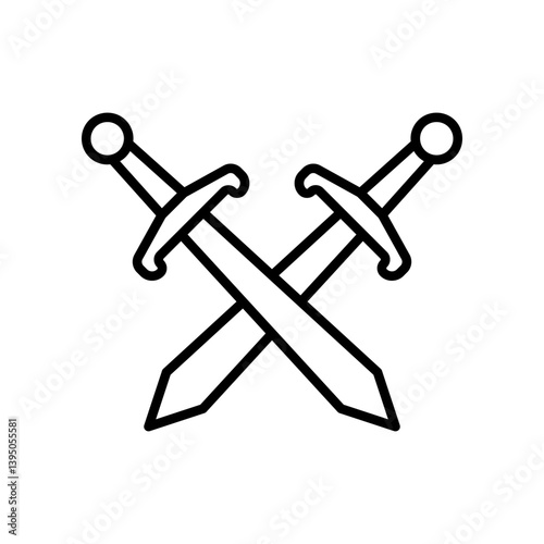 Minimalistic Crossed Swords Vector Icon Design in Black and White Style