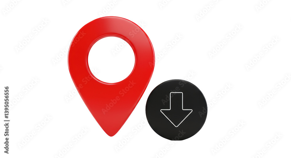Isolated Red Location Pin with Download Icon Isolated Red Location Pin with Download Icon