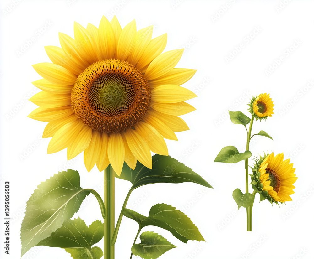 Fototapeta premium Sunflower Growth – A Clean Botanical Illustration Series