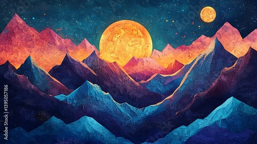 A glowing mountain range with illuminated peaks and vibrant patterns 