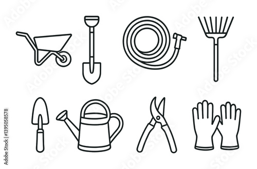 Gardening tools icon set: essential linear design for gardening enthusiasts