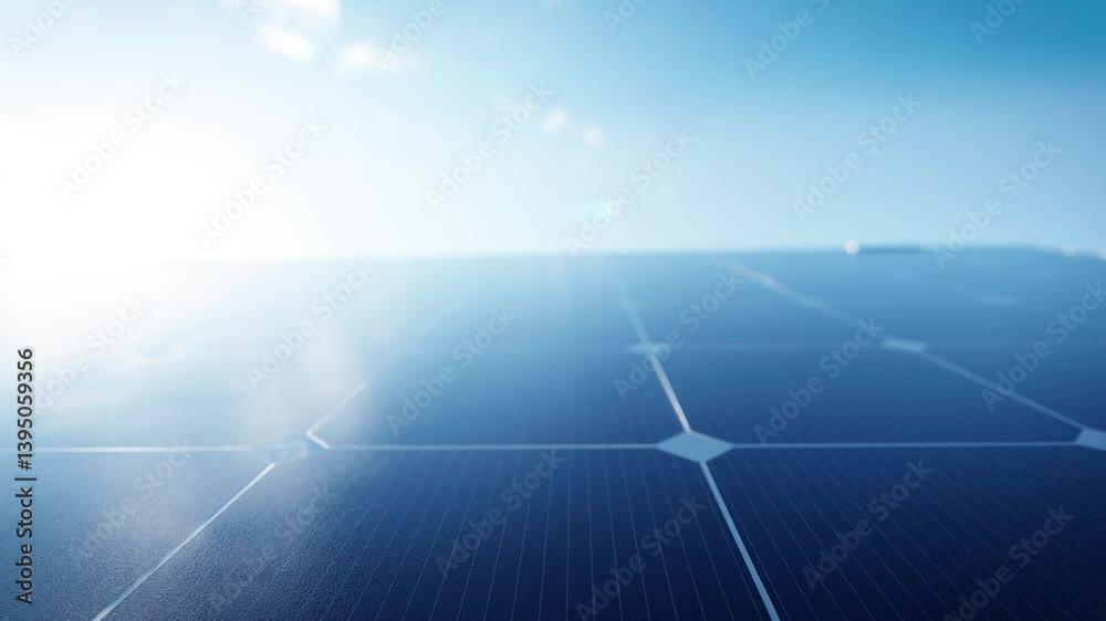Sunlight reflecting on solar panels, generating renewable energy under a clear sky