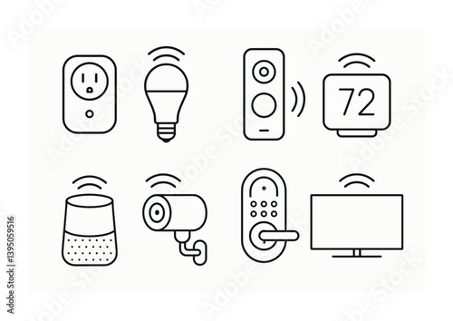 Smart home devices icon set: linear style for modern automation