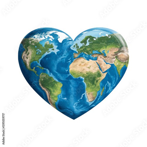 Earth in Heart Shape Symbolizing Love for Planet. Symbolizing Sustainable Living Concept